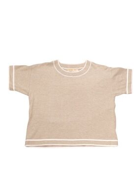 Michael Kors Petite Small Knit Top Beige Neutral Short Sleeve SP
